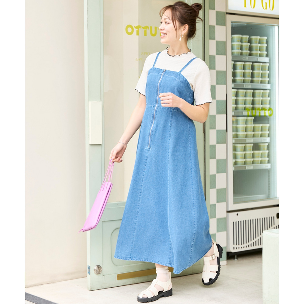 フロントジップデニムキャミワンピース 大きいサイズ11