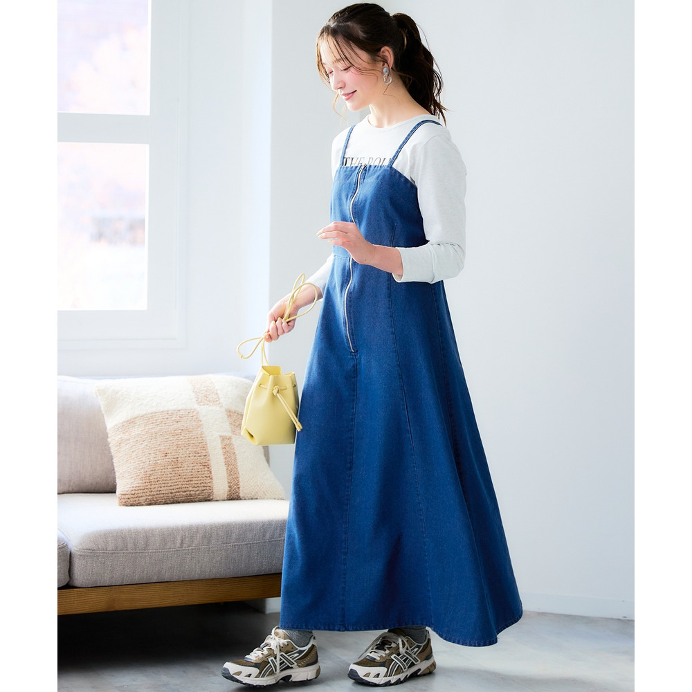 フロントジップデニムキャミワンピース 大きいサイズ12