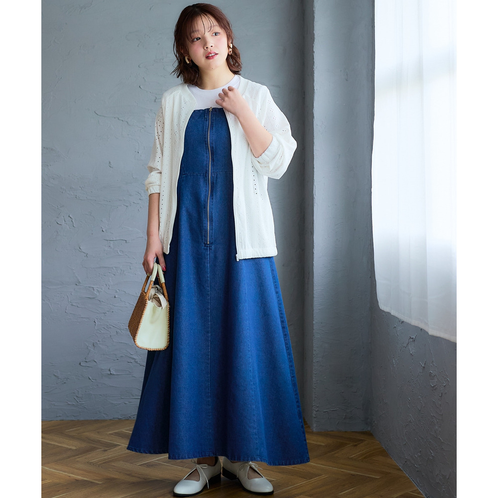 フロントジップデニムキャミワンピース 大きいサイズ14