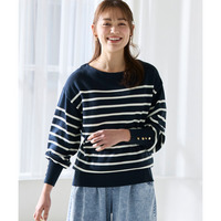 ゆるシルエット綿混ボーダーニットプルオーバー 大きいサイズ