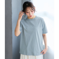 かぎ針ネック綿混半袖ソフトカットソープルオーバー 大きいサイズ