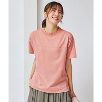 かぎ針ネック綿混半袖ソフトカットソープルオーバー 大きいサイズ