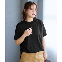 かぎ針ネック綿混半袖ソフトカットソープルオーバー 大きいサイズ