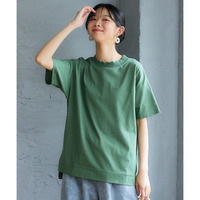 かぎ針ネック綿混半袖ソフトカットソープルオーバー 大きいサイズ