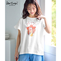 【水森亜土】袖フリルプリントTシャツ 大きいサイズ
