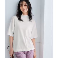 【アイスクリーンプレミアム】ハイネック5分袖ニットトップス（持続冷感・接触冷感・毛玉になりにくい・UVカット・洗濯機で洗える・遮熱） 大きいサイズ