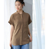 【しわシャキ】Wポケットバンドカラーシャツ（防しわ・形態安定・接触冷感・UVカット） 大きいサイズ