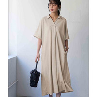 涼やか美ラクRUタッチ5分袖フロントタックスキッパーゆったりロング丈ワンピース（接触冷感・抗菌防臭・UVカット・遮熱） 大きいサイズ
