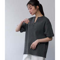 綿100％ドライタッチワッフル5分袖キーネックオーバーサイズプルオーバー（UVカット・吸汗速乾） 大きいサイズ