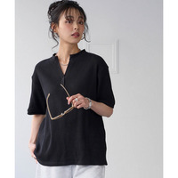 綿100％ドライタッチワッフル5分袖キーネックオーバーサイズプルオーバー（UVカット・吸汗速乾） 大きいサイズ