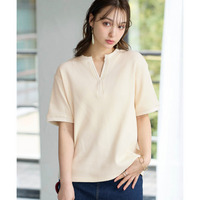 綿100％ドライタッチワッフル5分袖キーネックオーバーサイズプルオーバー（UVカット・吸汗速乾） 大きいサイズ