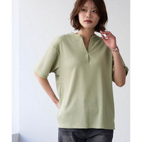 綿100％ドライタッチワッフル5分袖キーネックオーバーサイズプルオーバー（UVカット・吸汗速乾） 大きいサイズ