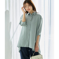 【ドライワッシャー】後プリーツシャツチュニック（吸汗速乾） 大きいサイズ