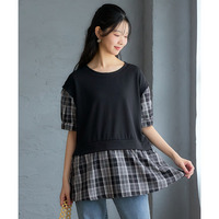 異素材使いフェイクベストトップス 大きいサイズ