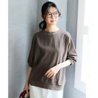 綿100％ドビー切替ピグメント加工トップス 大きいサイズ