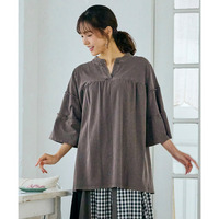 綿100％ピグメント加工フレア袖トップス 大きいサイズ