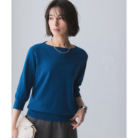 【新モデル】洗えるＵＶカット綿100％ボートネック7分袖ニット 大きいサイズ