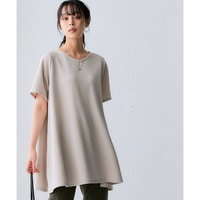 ふくれジャガードカットソー5分袖Vネックフレアチュニック(イージーケア・ＵＶカット・接触冷感） 大きいサイズ
