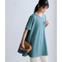 ふくれジャガードカットソー5分袖Vネックフレアチュニック(イージーケア・ＵＶカット・接触冷感） 大きいサイズ