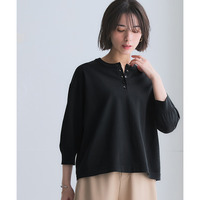 【T-KNIT】綿混ヘンリーネック7分袖ニットトップス【接触冷感・毛玉になりにくい・洗濯機で洗える・UVカット】 大きいサイズ