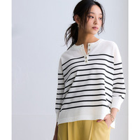 【T-KNIT】綿混ヘンリーネック7分袖ニットトップス【接触冷感・毛玉になりにくい・洗濯機で洗える・UVカット】 大きいサイズ