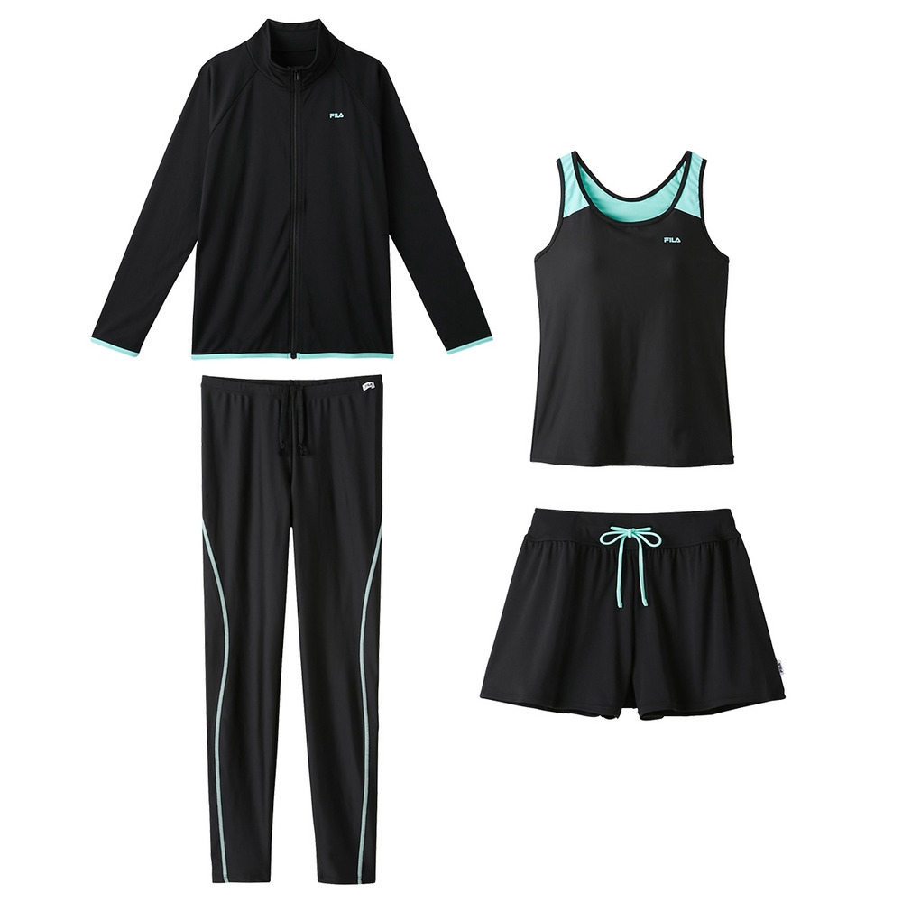 【4点セット】FILA 長袖トップス&キュロット付タンクフィットネス水着 大きいサイズ1
