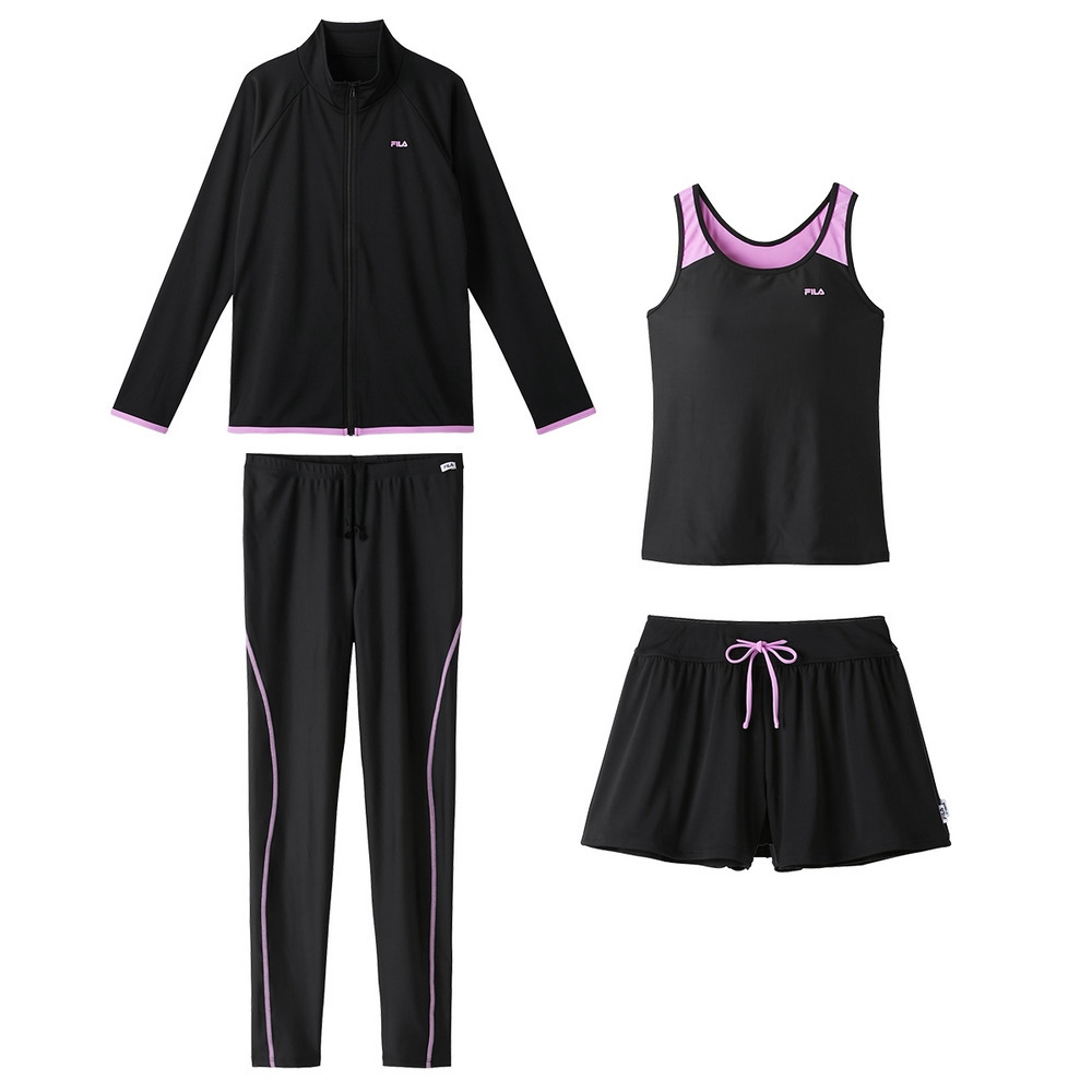 【4点セット】FILA 長袖トップス&キュロット付タンクフィットネス水着 大きいサイズ1