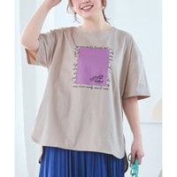 ５分袖ビッグシルエットプリントチュニックＴシャツ（吸汗速乾）（薄手素材）　大きいサイズ