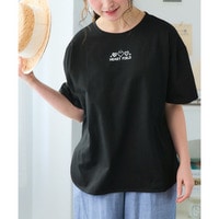 ５分袖ビッグシルエットプリントチュニックＴシャツ（吸汗速乾）（薄手素材）　大きいサイズ