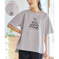 ５分袖ビッグシルエットプリントチュニックＴシャツ（吸汗速乾）（薄手素材）　大きいサイズ