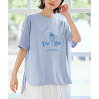５分袖ビッグシルエットプリントチュニックＴシャツ（吸汗速乾）（薄手素材）　大きいサイズ