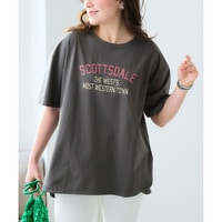 ５分袖ビッグシルエットプリントチュニックＴシャツ（吸汗速乾）（薄手素材）　大きいサイズ