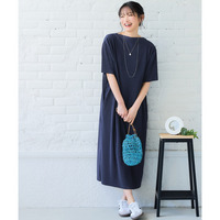 【UVカット】ボトルネックプリーツロング丈ワンピース　大きいサイズ
