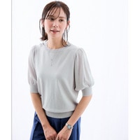 【ひんやり接触冷感】シアーパフ袖ニットプルオーバー（毛玉になりにくい・洗濯機OK） 大きいサイズ