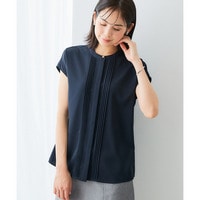 ストレッチパウダーサテンピンタックフレンチスリーブブラウス（しわになりにくい・速乾・洗濯機OK・UVカット・接触冷感） 大きいサイズ
