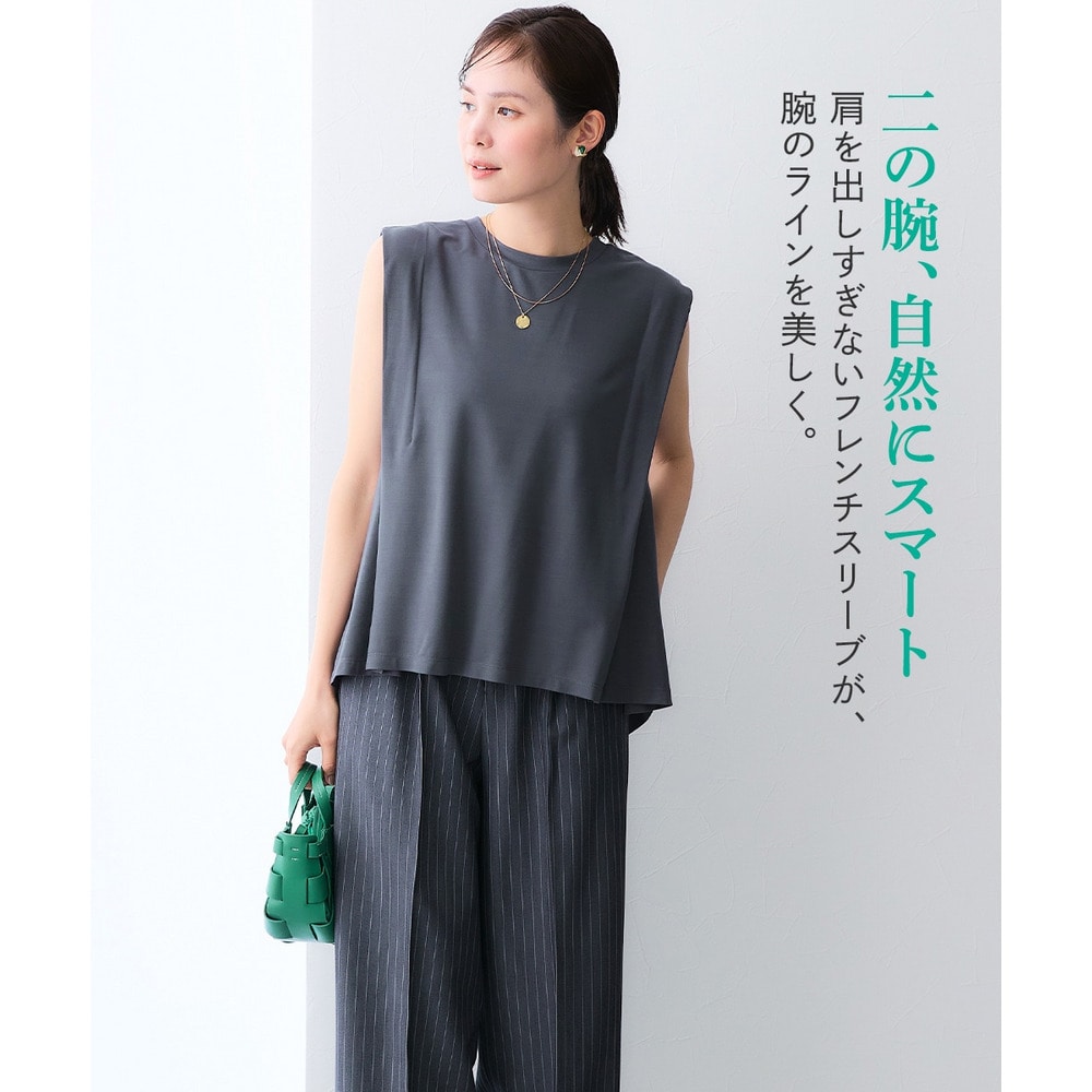 【ひんやり接触冷感】シルケット加工サイドスリットノースリーブトップス 大きいサイズ8