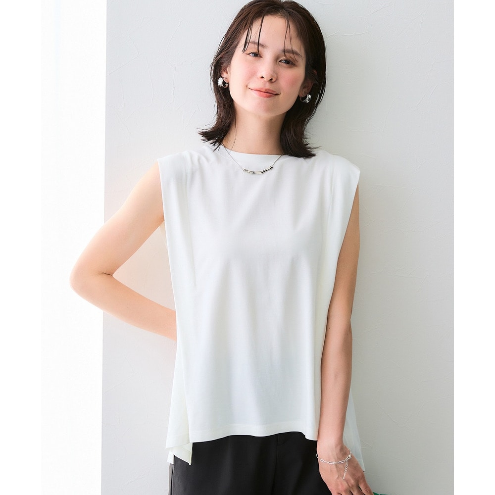【ひんやり接触冷感】シルケット加工サイドスリットノースリーブトップス 大きいサイズ1