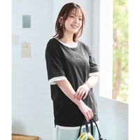 綿100%汗染みしにくい重ね着風5分袖Tシャツ 大きいサイズ