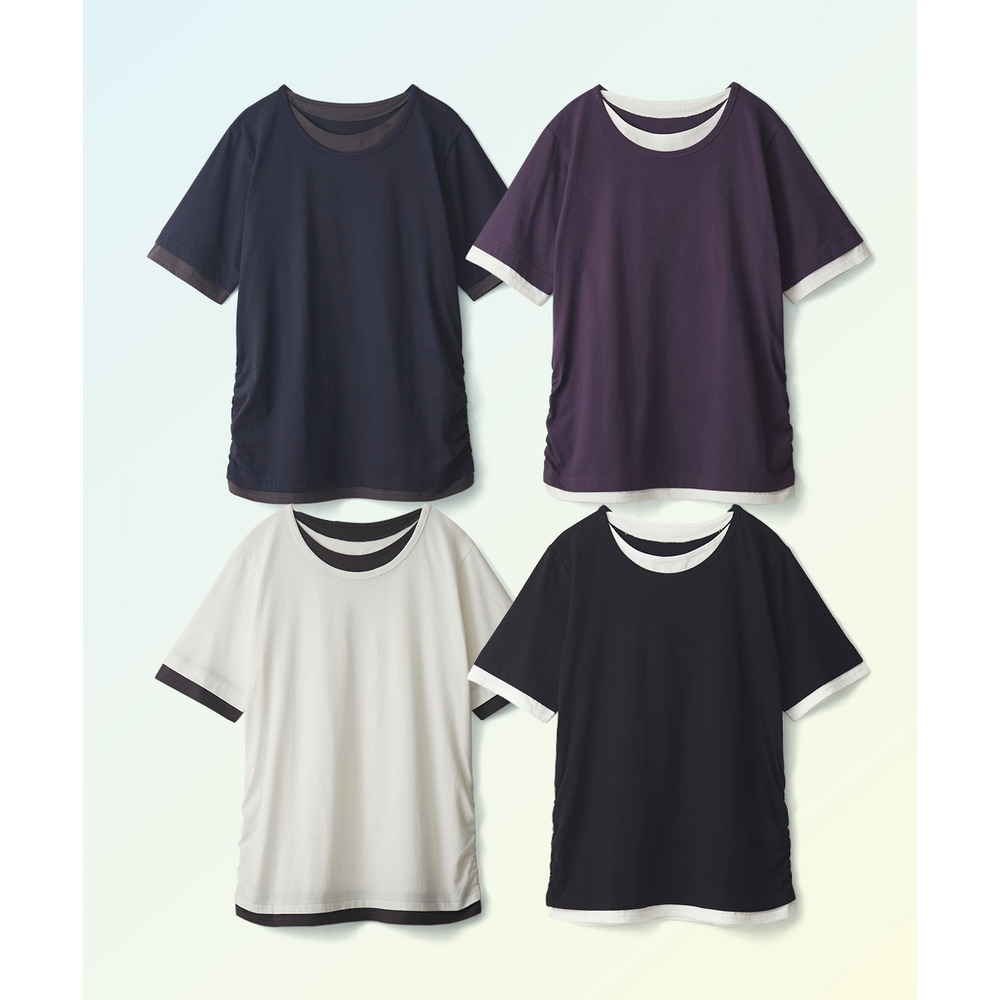 綿100%汗染みしにくい重ね着風5分袖Tシャツ 大きいサイズ13