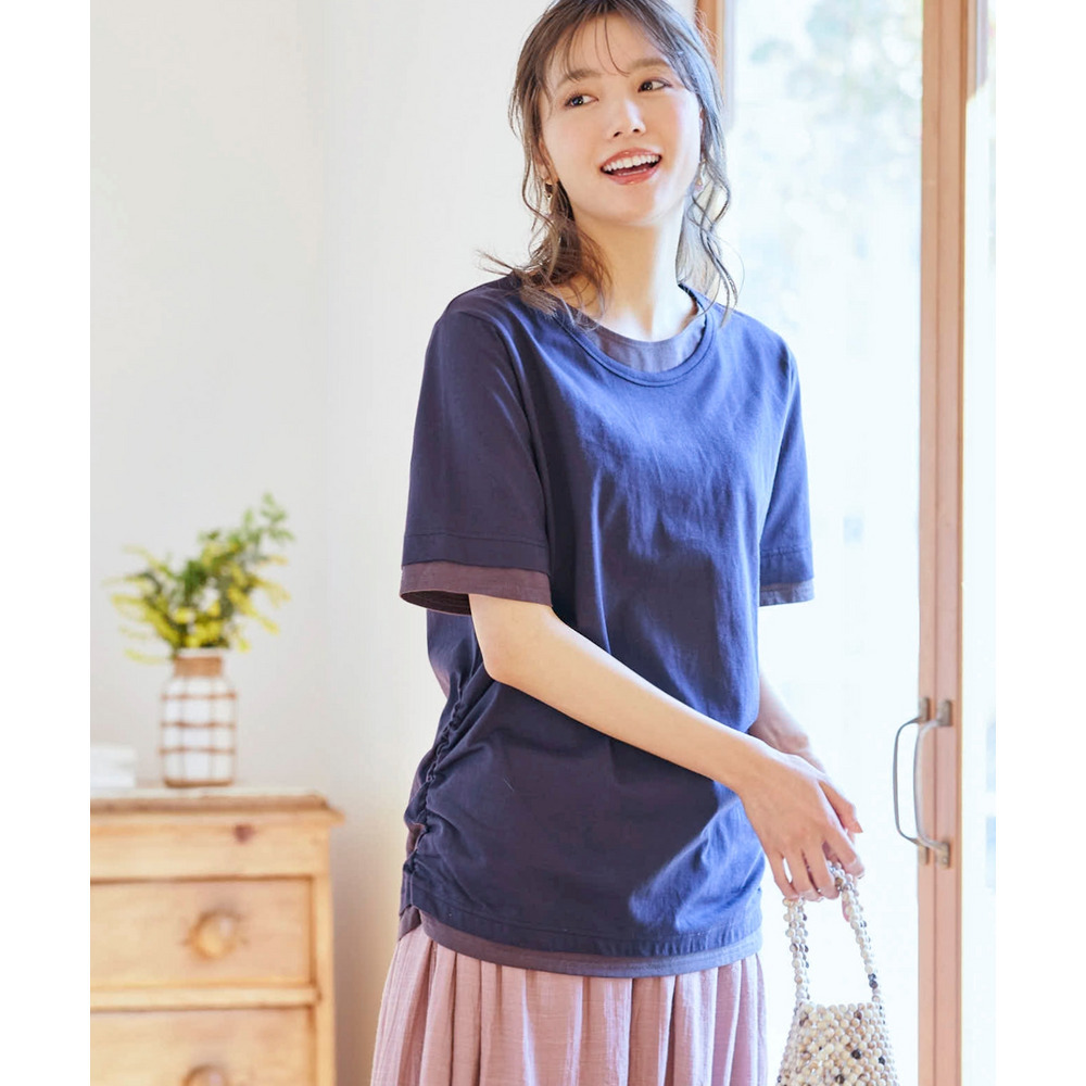綿100%汗染みしにくい重ね着風5分袖Tシャツ 大きいサイズ16
