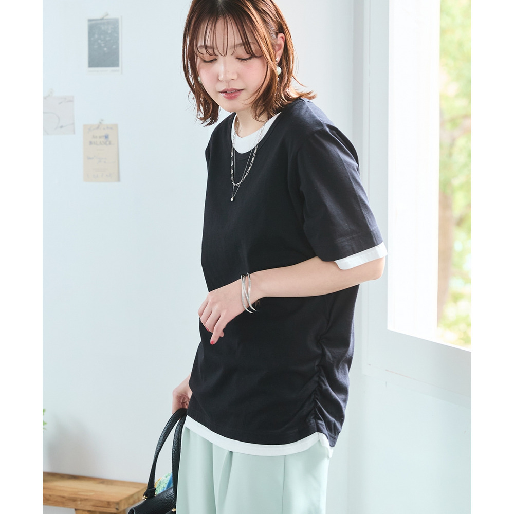 綿100%汗染みしにくい重ね着風5分袖Tシャツ 大きいサイズ18