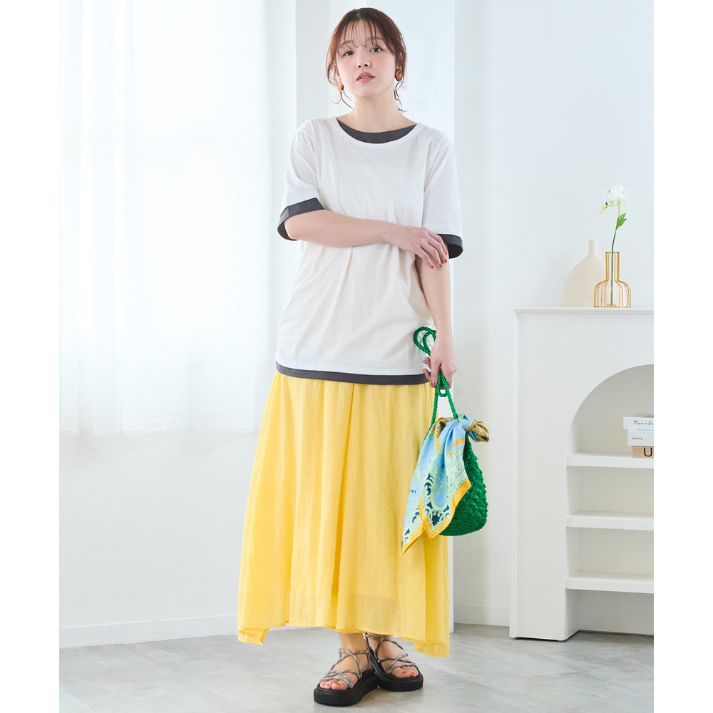 綿100%汗染みしにくい重ね着風5分袖Tシャツ 大きいサイズ19
