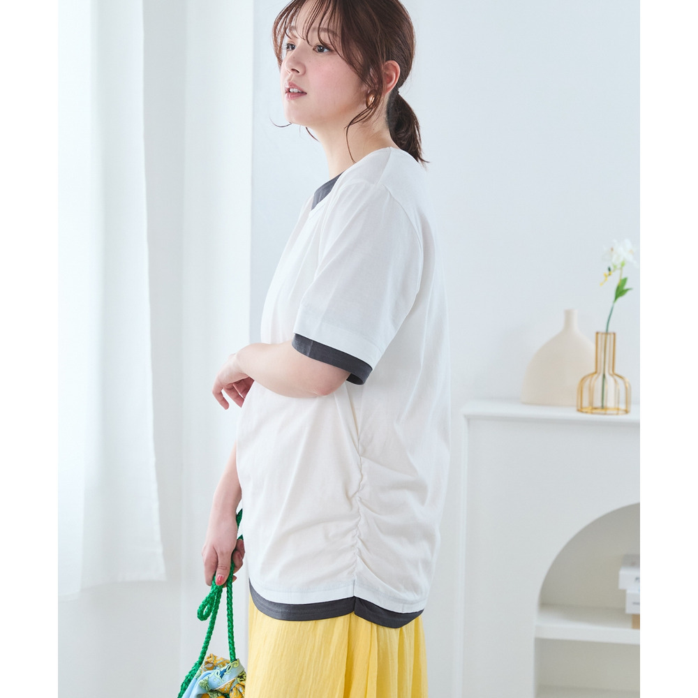 綿100%汗染みしにくい重ね着風5分袖Tシャツ 大きいサイズ20