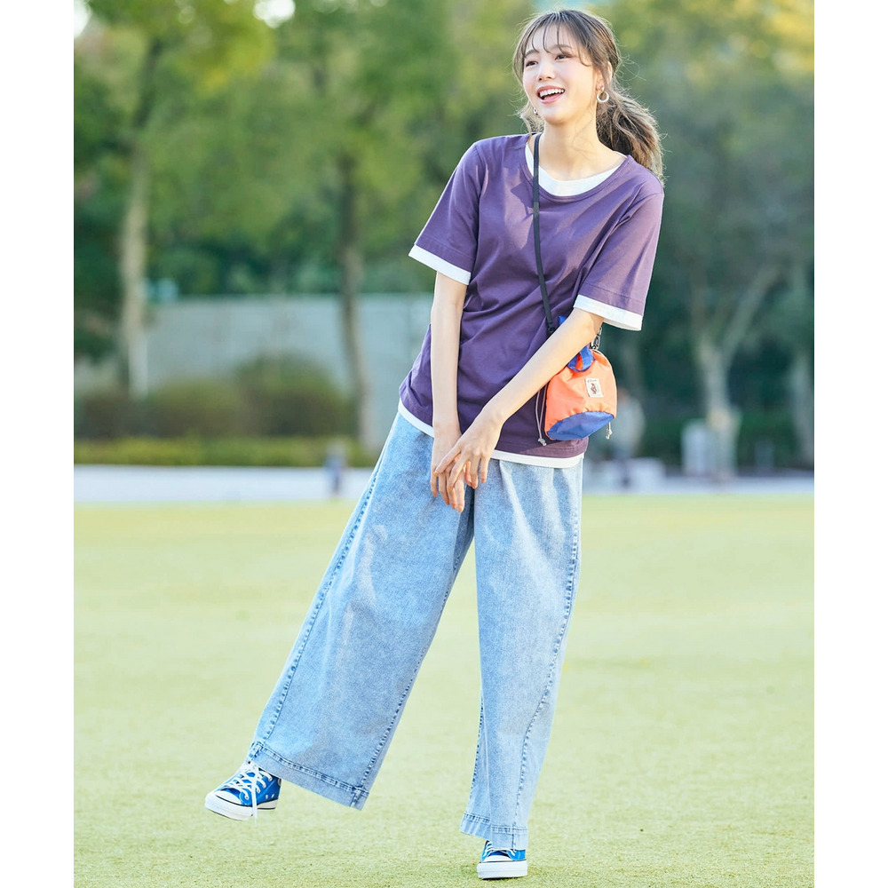 綿100%汗染みしにくい重ね着風5分袖Tシャツ 大きいサイズ21