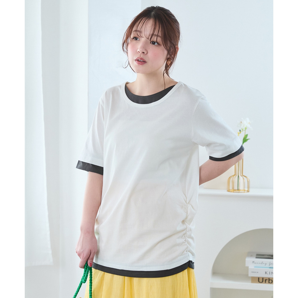 綿100%汗染みしにくい重ね着風5分袖Tシャツ 大きいサイズ1
