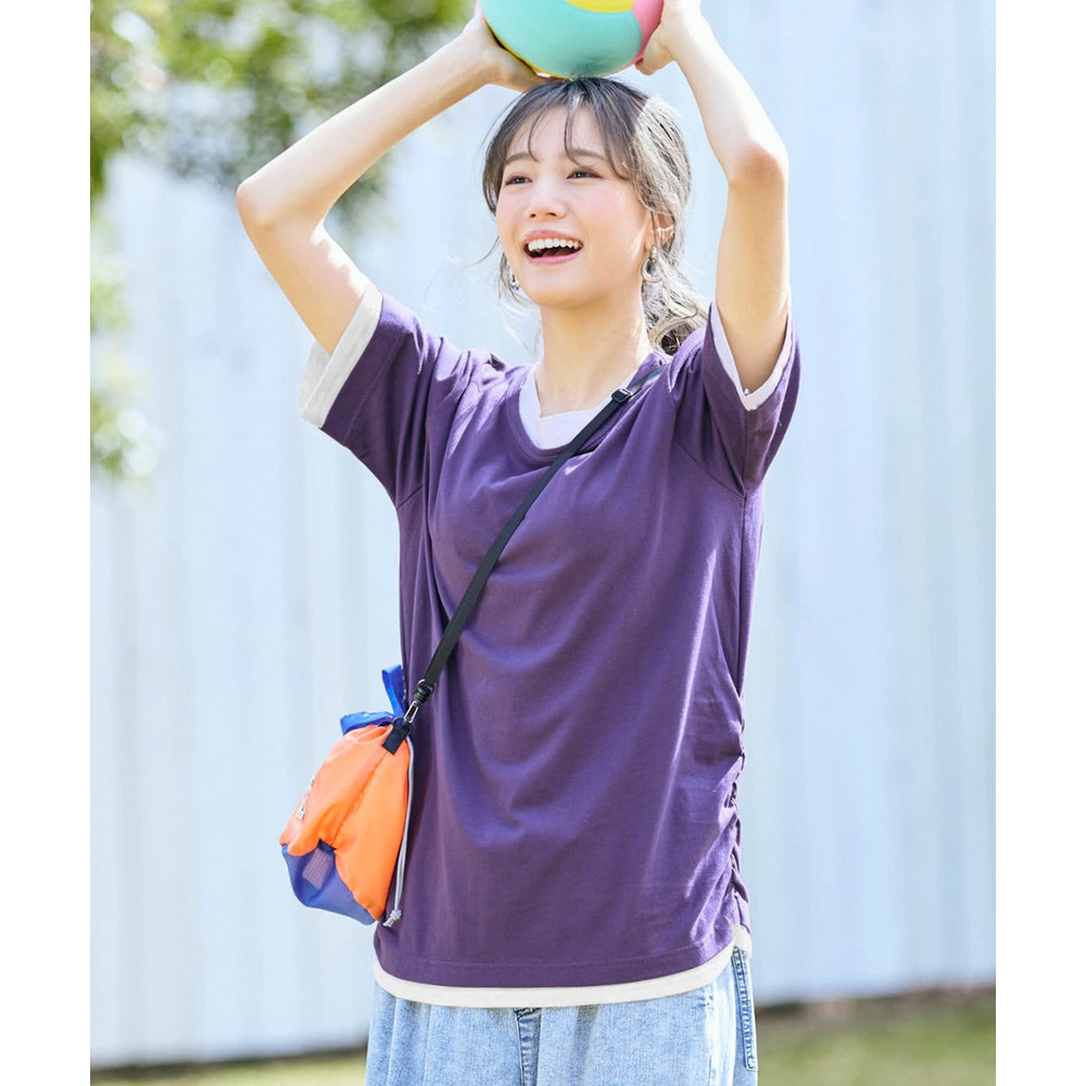 綿100%汗染みしにくい重ね着風5分袖Tシャツ 大きいサイズ1