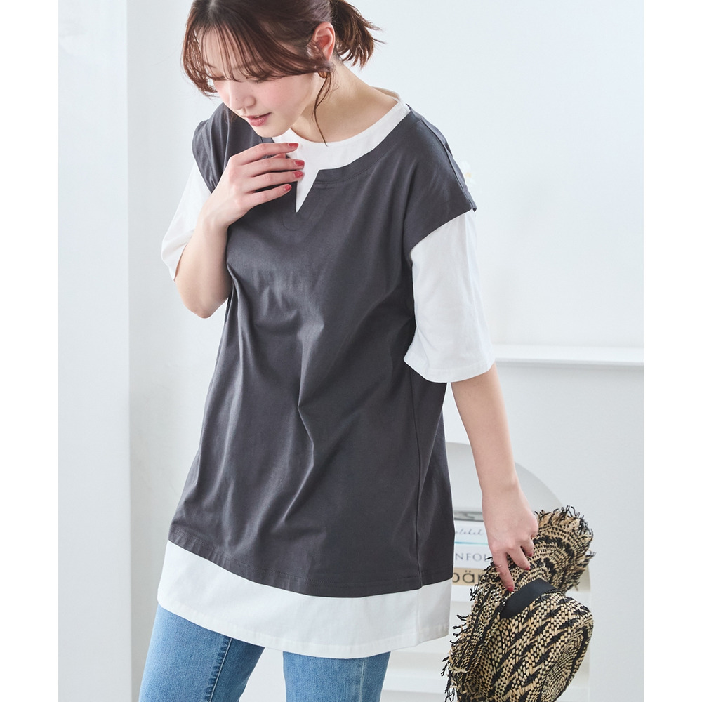 綿100%汗染みしにくいベスト重ね着風チュニック 大きいサイズ15