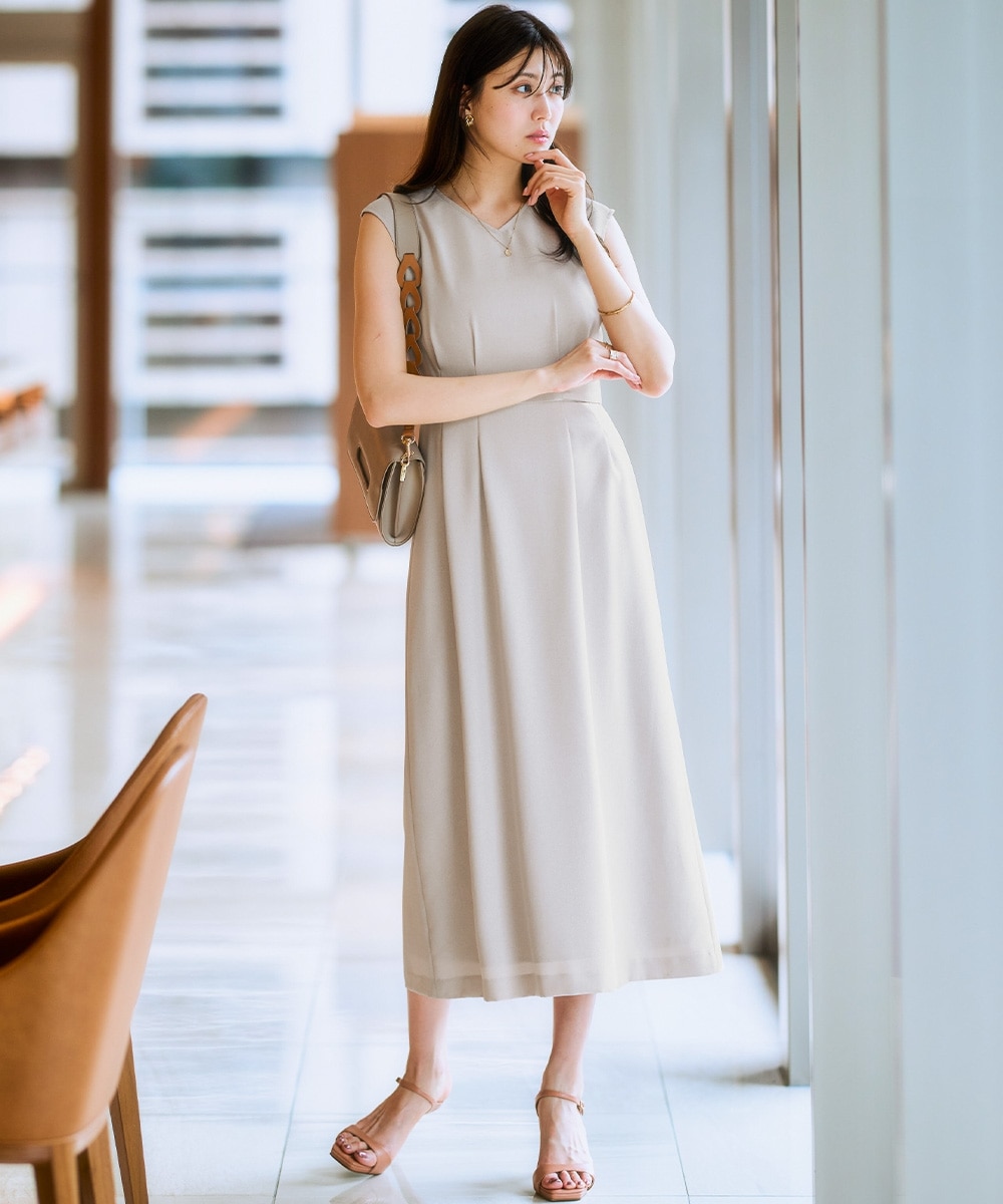 【レディーススーツ】<夏用>ワンピースアンサンブルスーツ(半袖キーネックジャケット+ロング丈ワンピース) 大きいサイズ18
