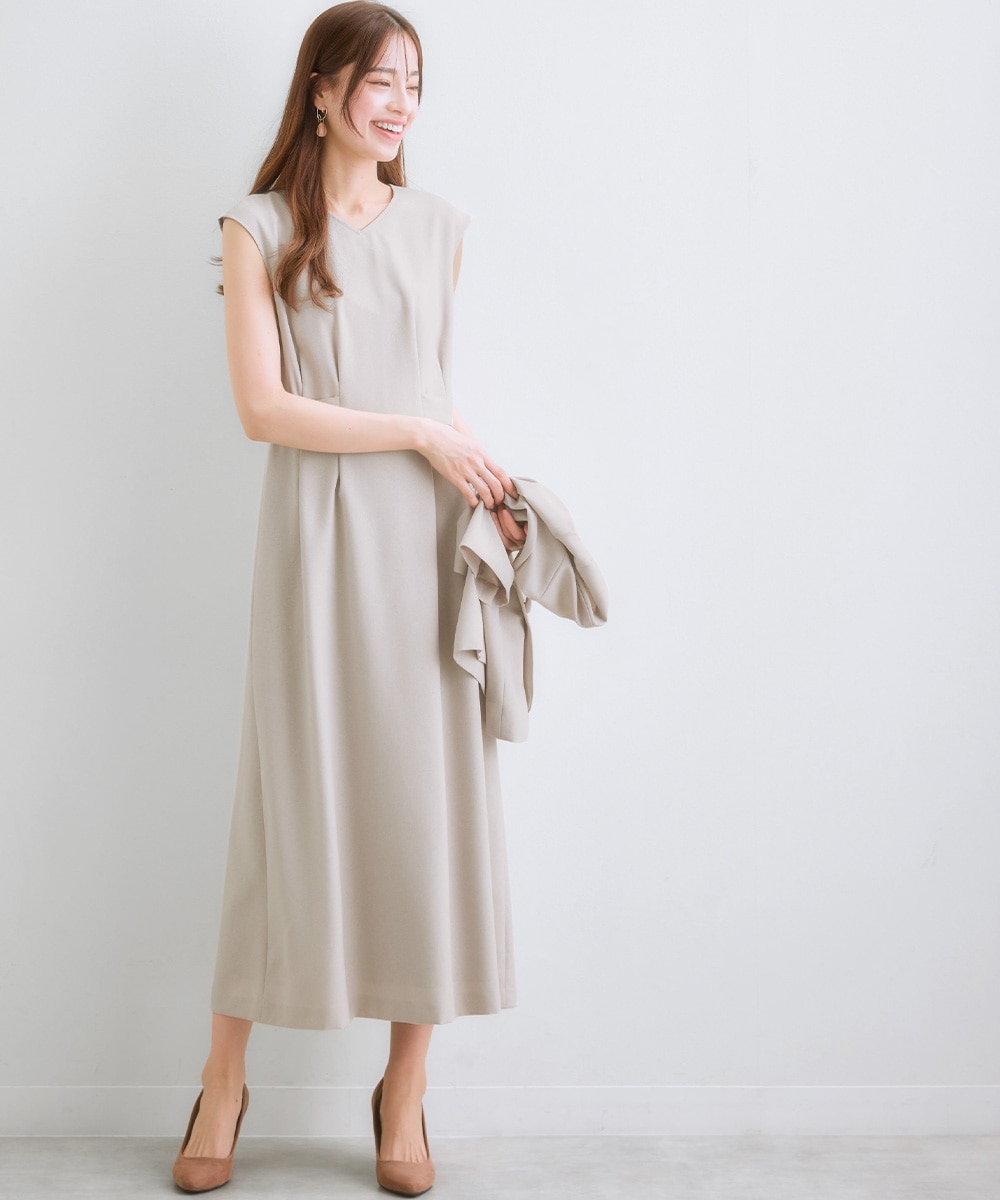 【レディーススーツ】<夏用>ワンピースアンサンブルスーツ(半袖キーネックジャケット+ロング丈ワンピース) 大きいサイズ19