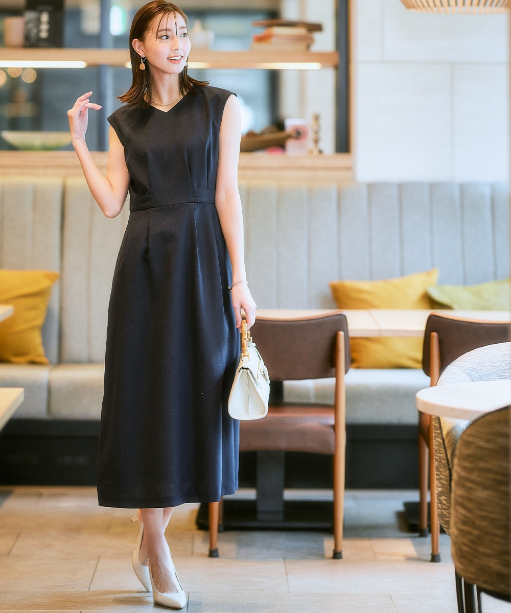 【レディーススーツ】<夏用>ワンピースアンサンブルスーツ(半袖キーネックジャケット+ロング丈ワンピース) 大きいサイズ23